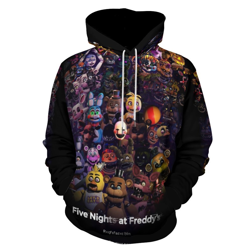 FNAF Five Nights at Freddy's Hoodies for Men Women 3D Print Pullover Novelty Hooded Sweatshirt Hoodies with Big Pockets S
